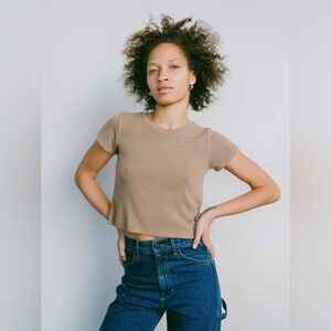 OZMA of California Lou Tee Regen Silk Noil Jersey Tee Tea M